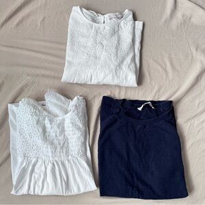 LOFT White and Navy Eyelet Blouses bundle of 3
